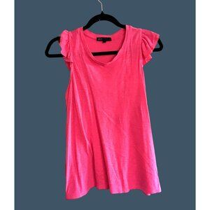 GIBSON- WOMEN FUSHIARUFFLE SLEEVE RACEBACK TANK TOP SIZE X-SMALL